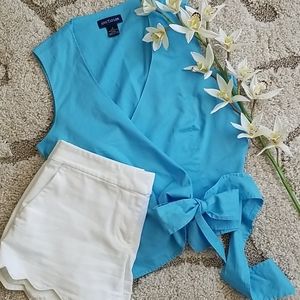 Ann Taylor Blue Wrap Top with Side Ties